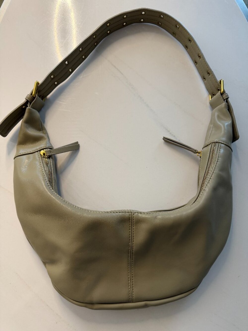 Antik Kraft Crescent Slouchy Hobo Bag-Taupe Grey Grommet Strap Shoulder Bag